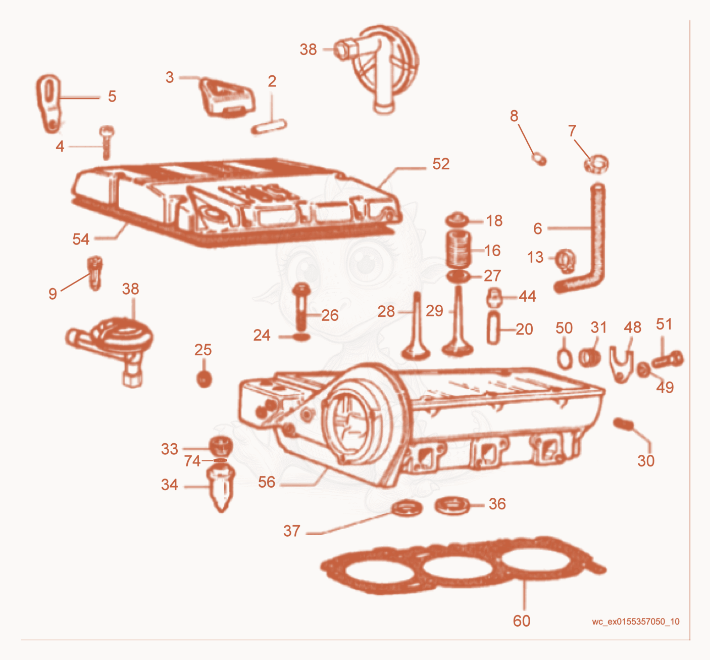 Exploded parts diagram of the Cylinder Head of a Wacker Neuson LTC4L, with numbered balloons