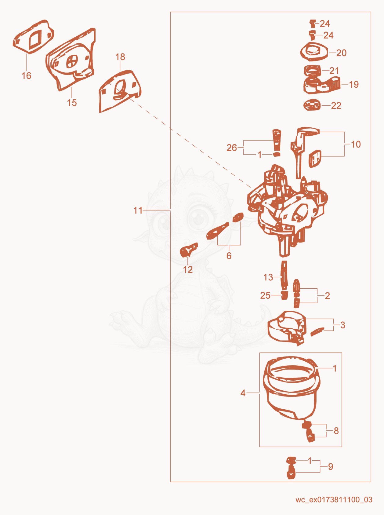 Exploded parts diagram of the Carburetor of a Wacker Neuson BV50A-PEU, with numbered balloons