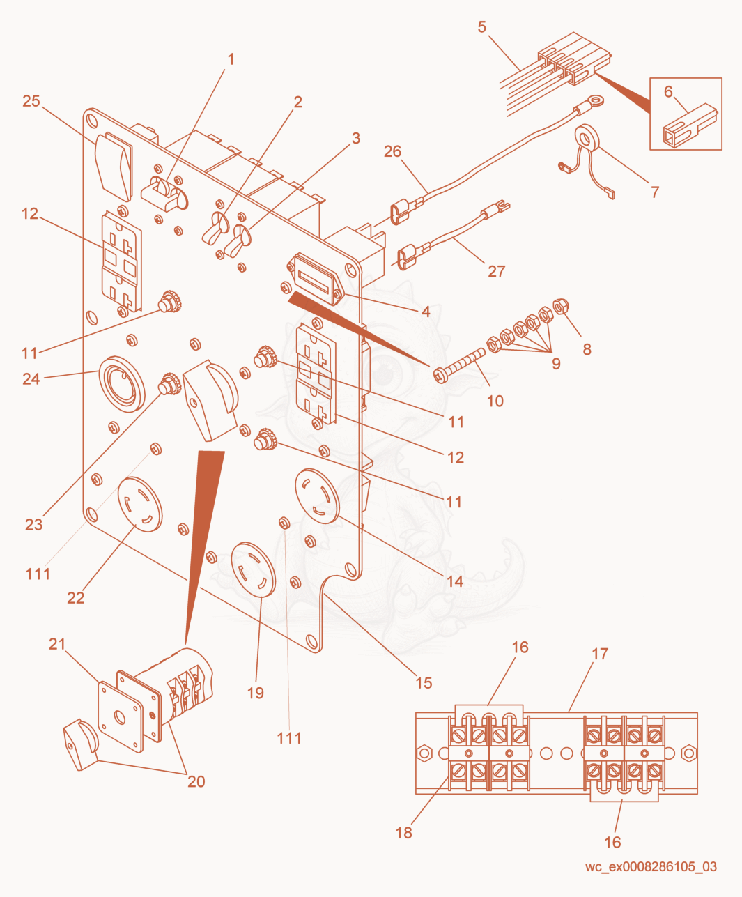 Exploded parts diagram of the Control Panel of a Wacker Neuson GPS9700, with numbered balloons
