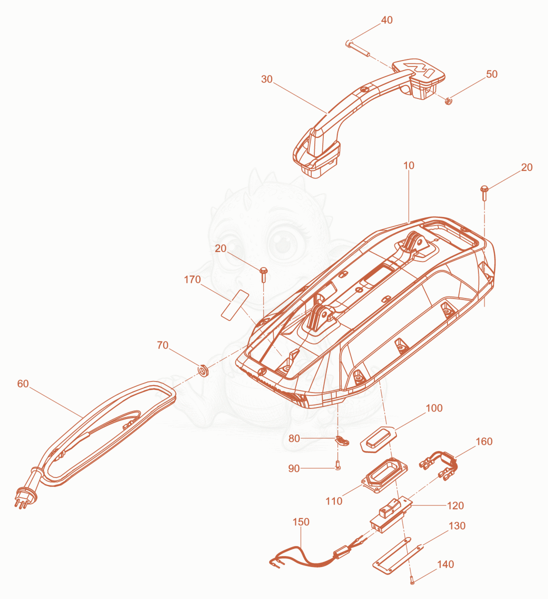 Exploded parts diagram of the Cover without Potentiometer CH of a Wacker Neuson FUHKMAT, with numbered balloons