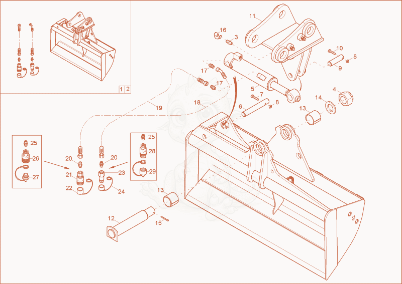 Exploded parts diagram of the tilting bucket of a Wacker Neuson 6502WD, with numbered balloons