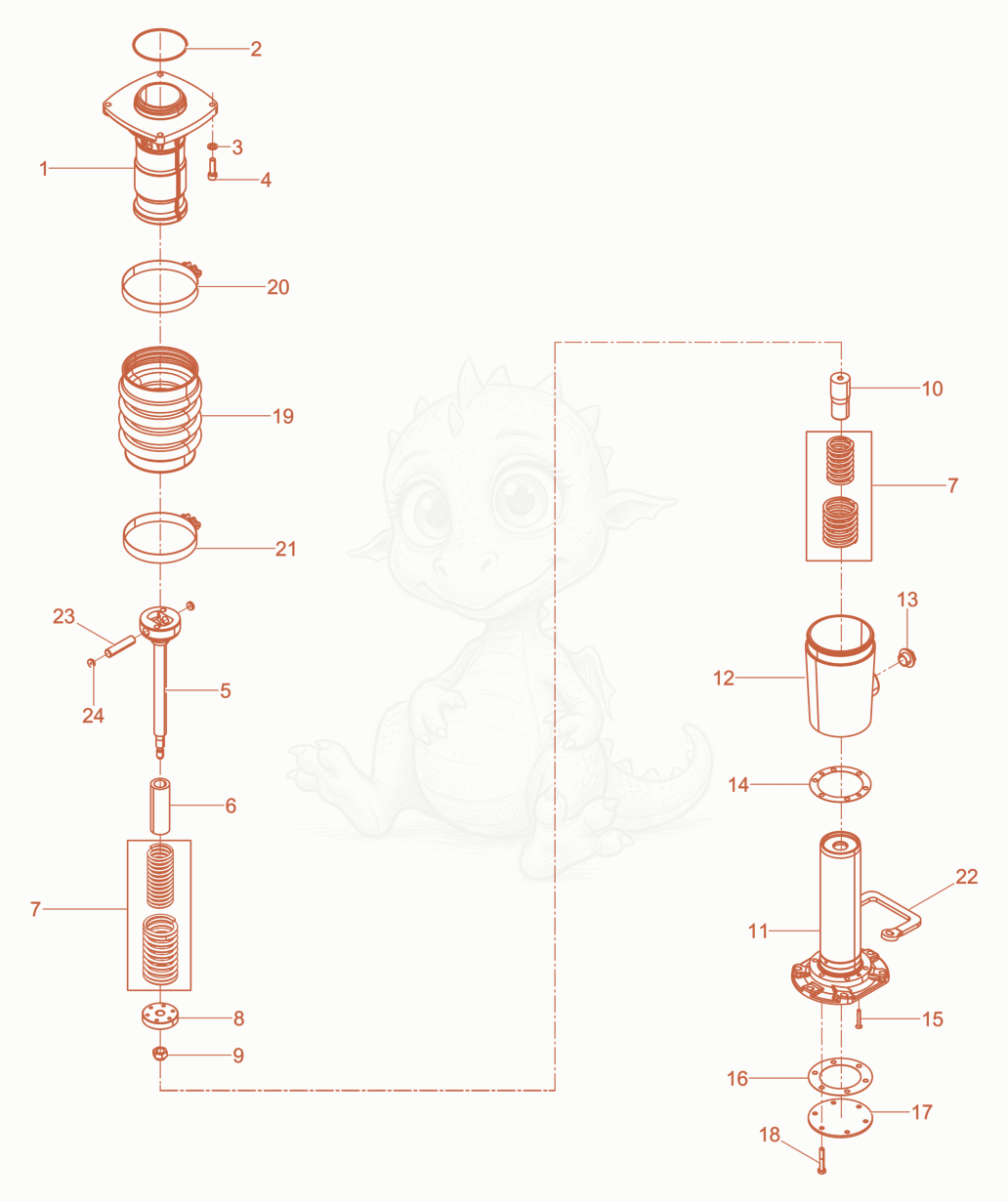 Exploded parts diagram of the Guiding Cylinder cpl. of a Wacker Neuson BS50-4AS11INUS, with numbered balloons