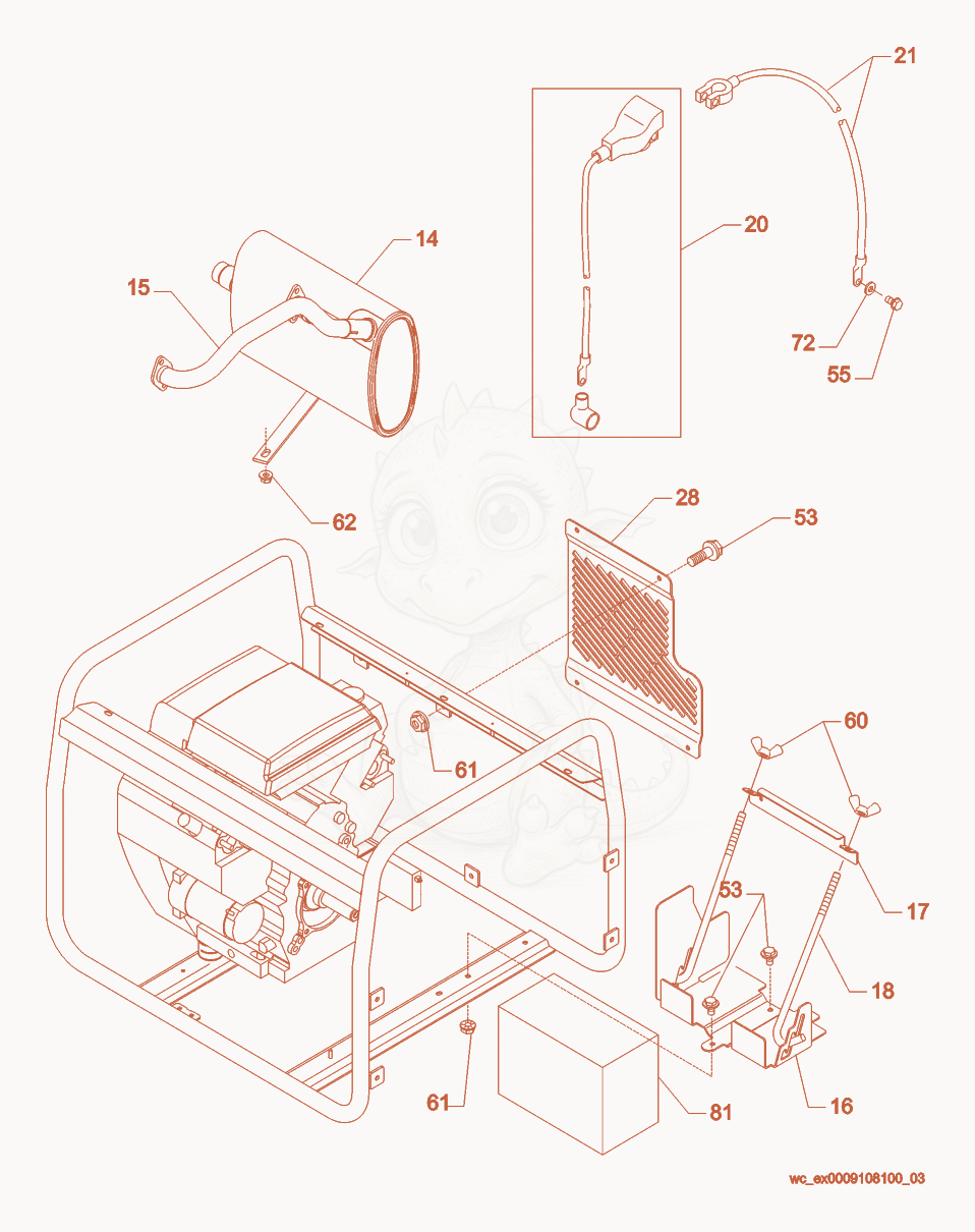 Exploded parts diagram of the Muffler/Battery of a Wacker Neuson GS12AI, with numbered balloons