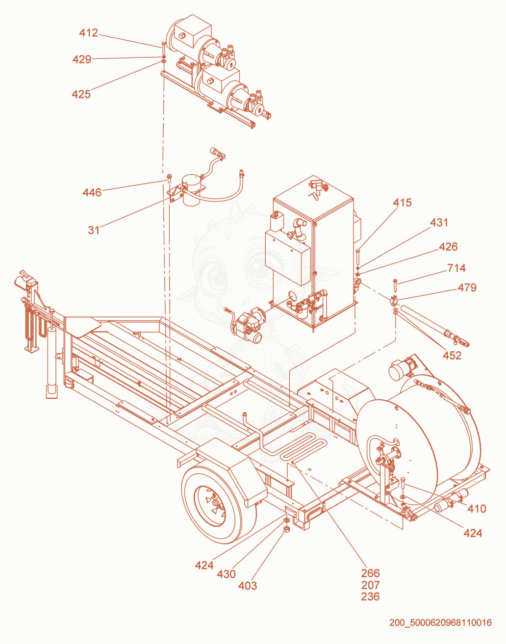 Exploded parts diagram of the Trailer Components of a Wacker Neuson E3000ES, with numbered balloons