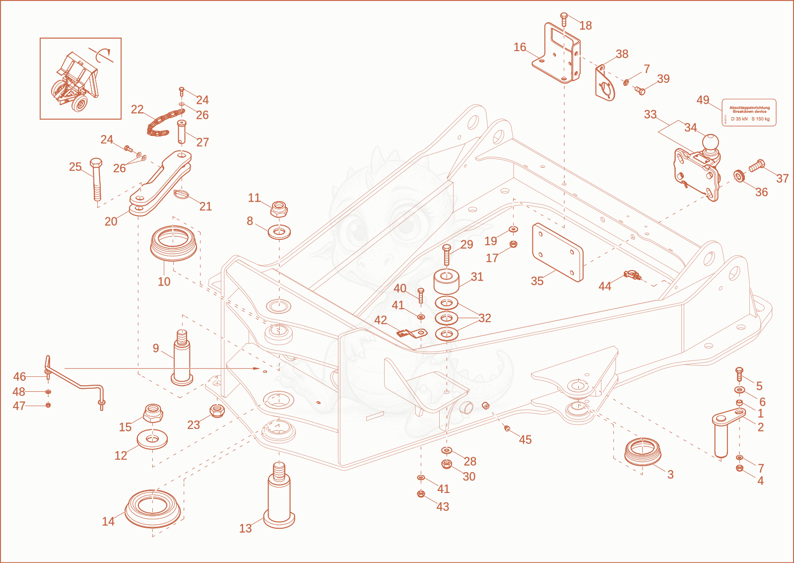 Exploded parts diagram of the front frame of a Wacker Neuson DV100, with numbered balloons