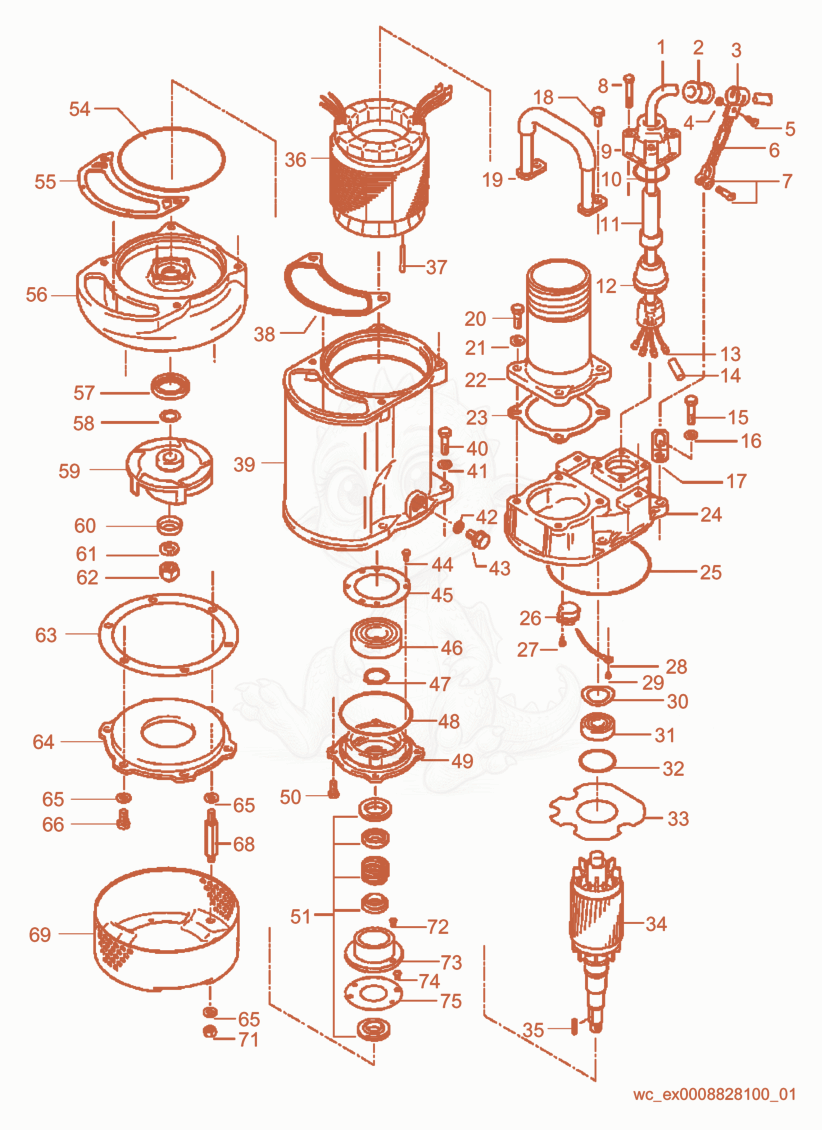 Exploded parts diagram of the Pump Components of a Wacker Neuson PS43703, with numbered balloons
