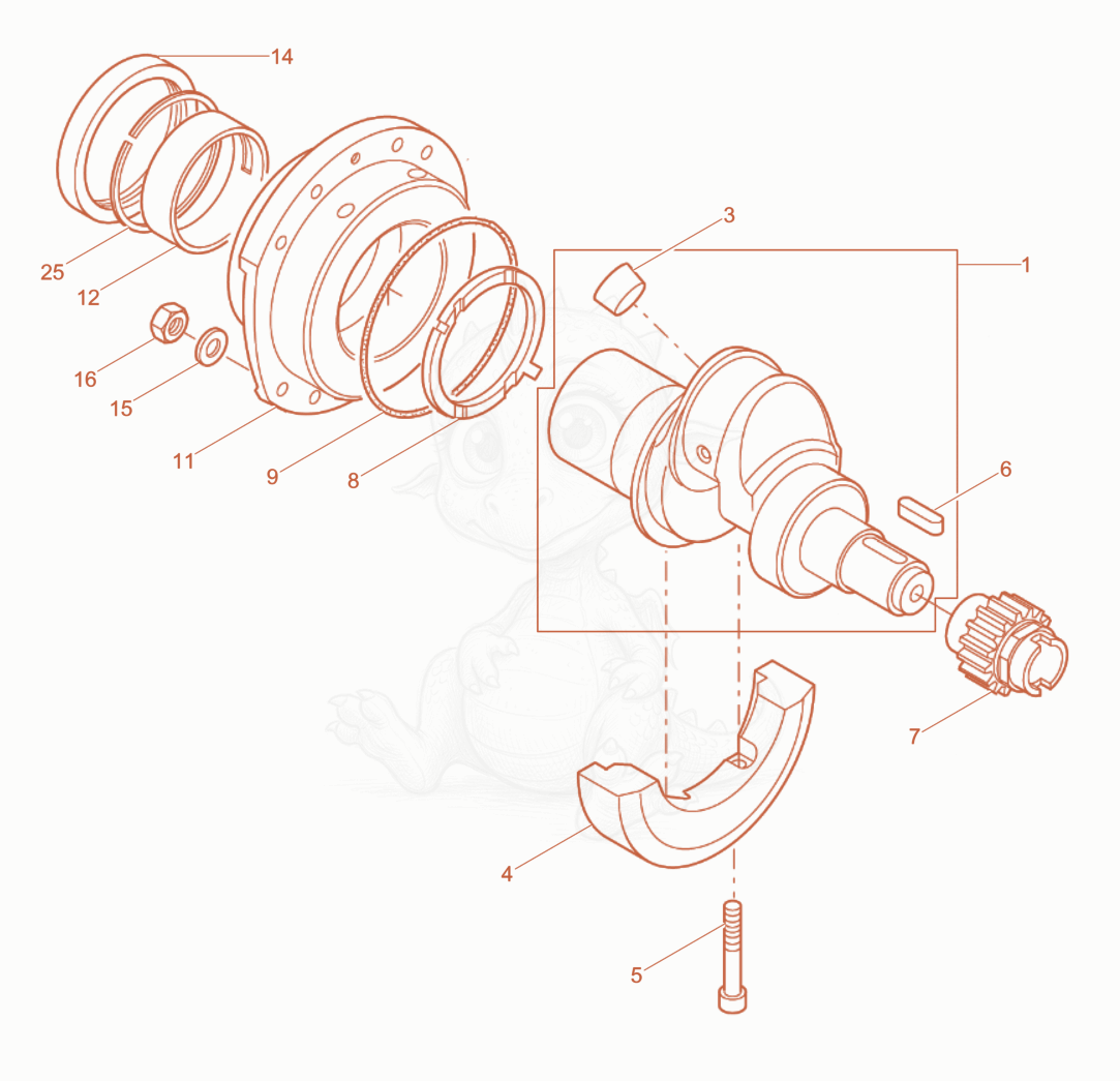 Exploded parts diagram of the Crankshaft, Bearing flange of a Wacker Neuson RD7HF, with numbered balloons