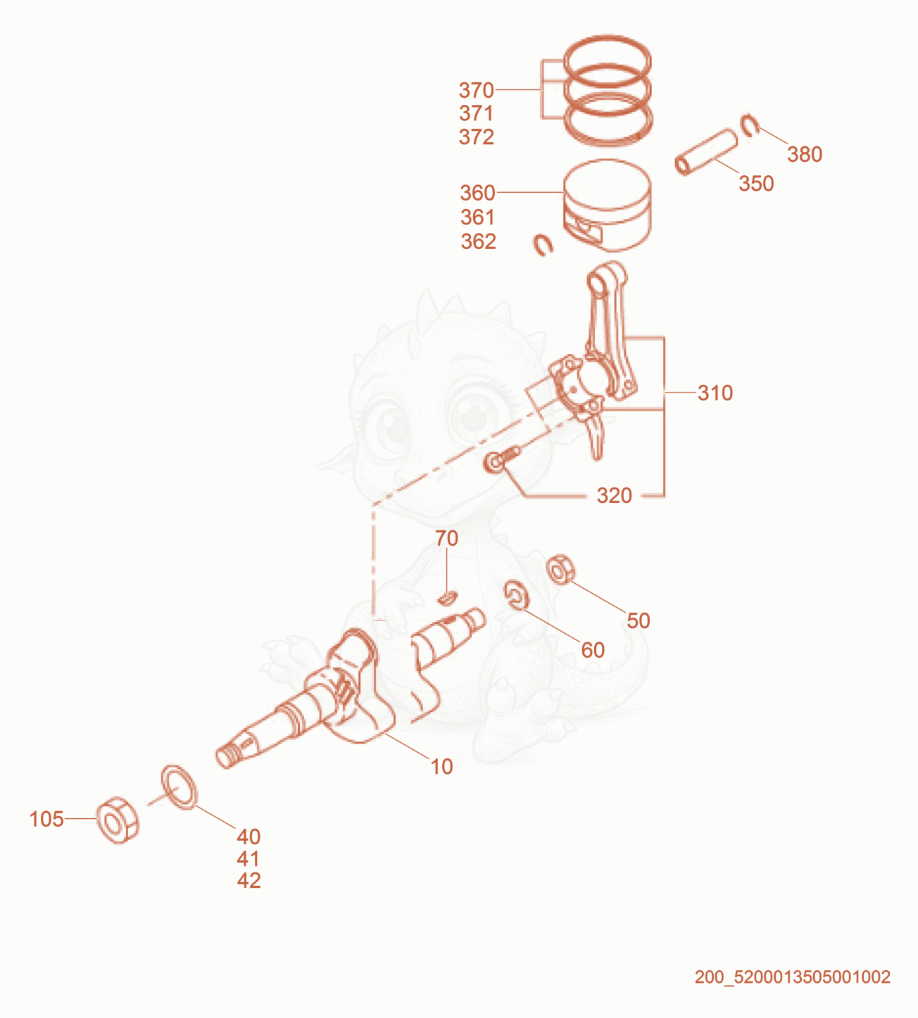 Exploded parts diagram of the Crankshaft/Piston of a Wacker Neuson MS54, with numbered balloons