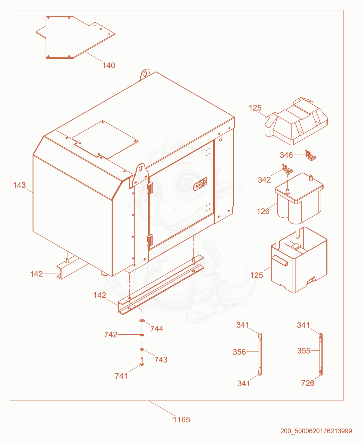 Exploded parts diagram of the Genset kit of a Wacker Neuson E3000ES, with numbered balloons
