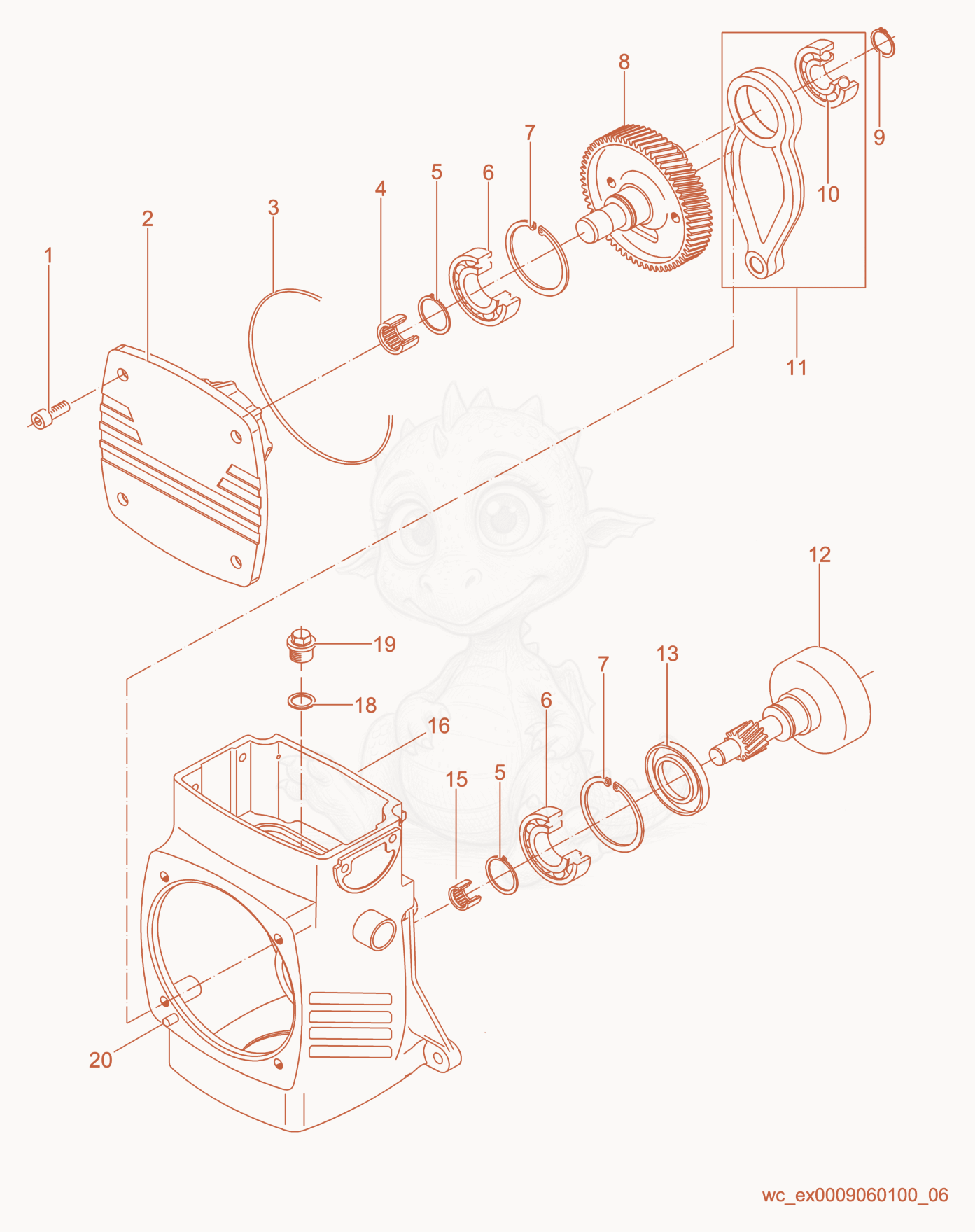 Exploded parts diagram of the Crankcase cpl. of a Wacker Neuson DS720, with numbered balloons