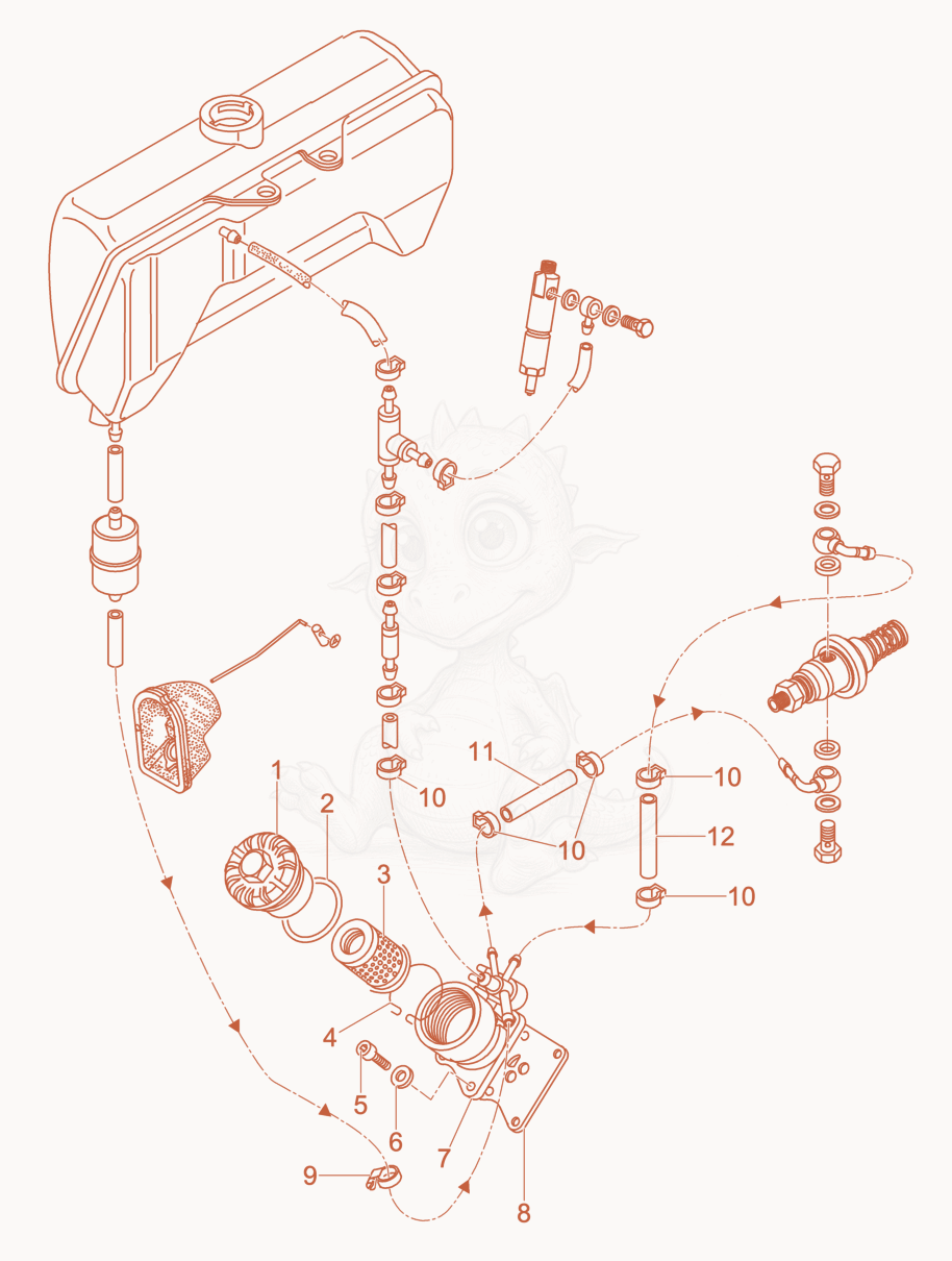 Despiece del Automatic shut-off mech. de una máquina Wacker Neuson DPU6555H, con globos numerados