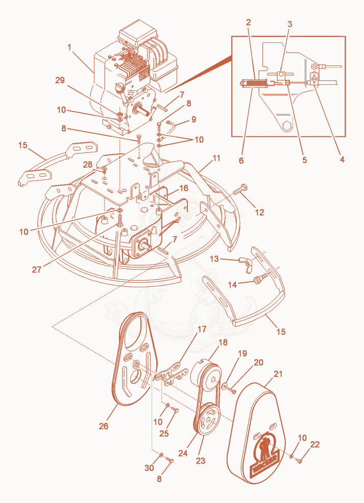 Exploded parts diagram of the Drive System/Engine of a Wacker Neuson CT36BDT-E, with numbered balloons