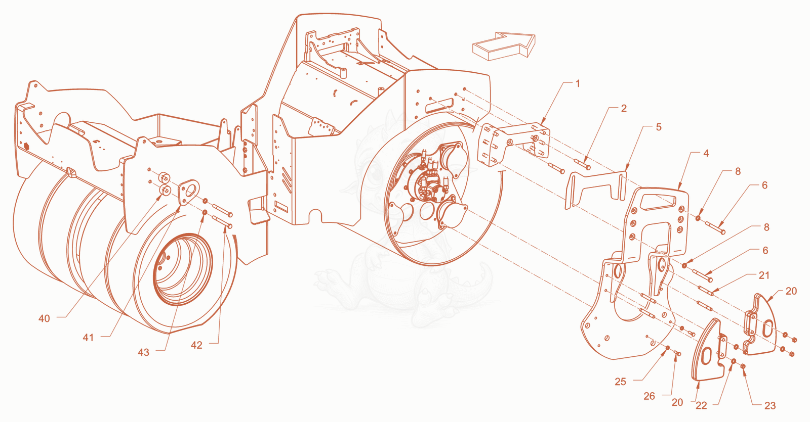 Exploded parts diagram of the suspension (smooth roller drum) of a Wacker Neuson RD45-140CUS, with numbered balloons