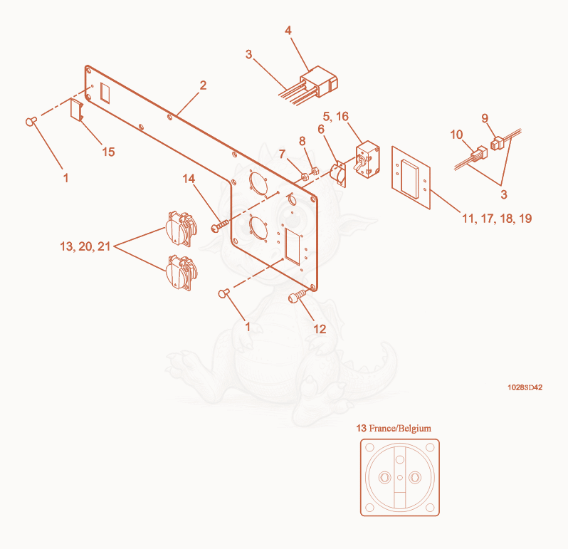 Exploded parts diagram of the Control Panel w/o Earth Leakage Circuit Breaker of a Wacker Neuson G3.3A, with numbered balloons