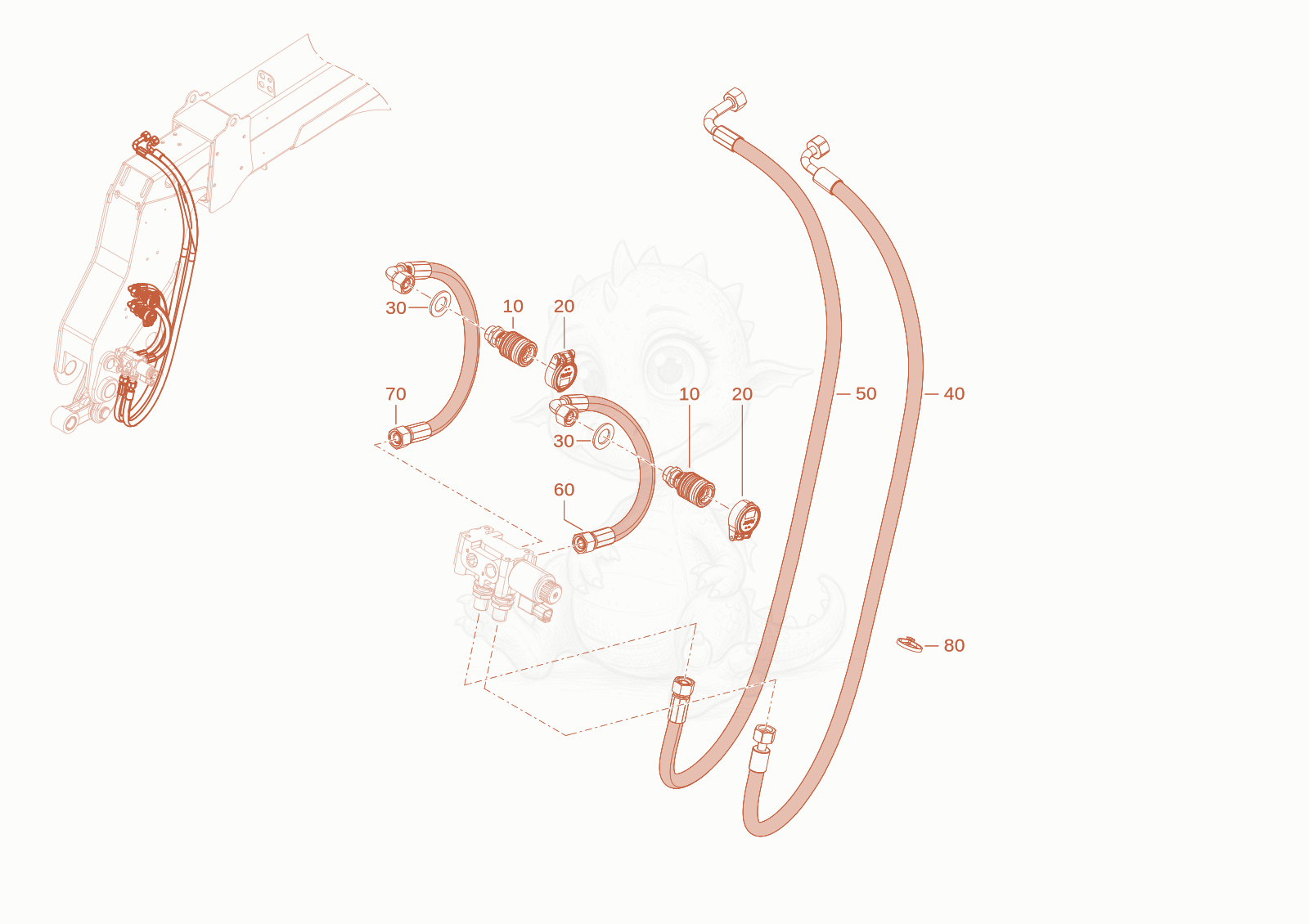 Exploded parts diagram of the plug coupling of a Wacker Neuson TH412(T01-01), with numbered balloons