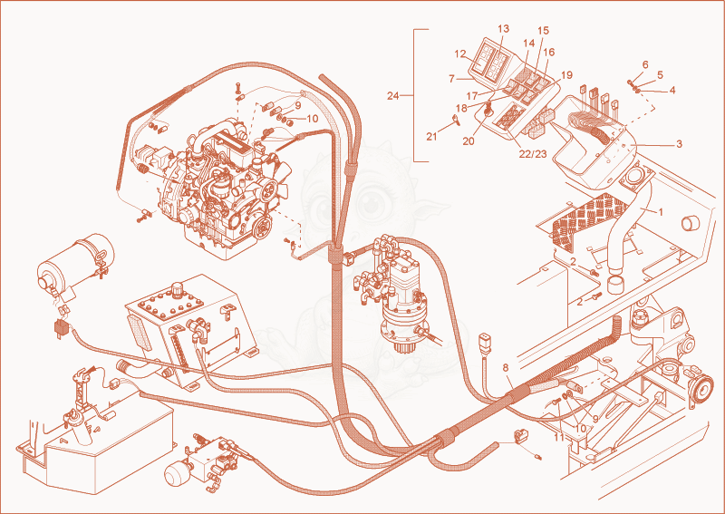 Exploded parts diagram of the ELECTRICAL INSTALLATION ENGINE of a Wacker Neuson 5001RDV, with numbered balloons