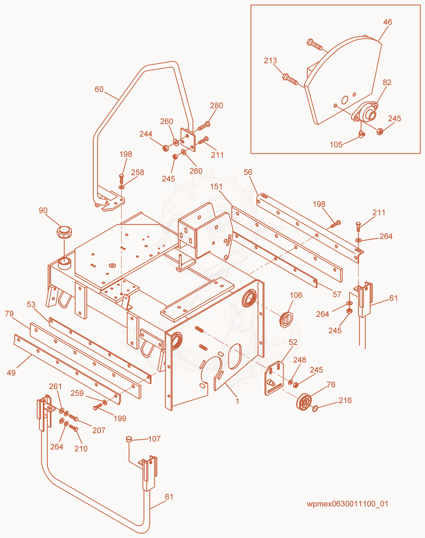 Exploded parts diagram of the Frame cpl. of a Wacker Neuson RS800A, with numbered balloons