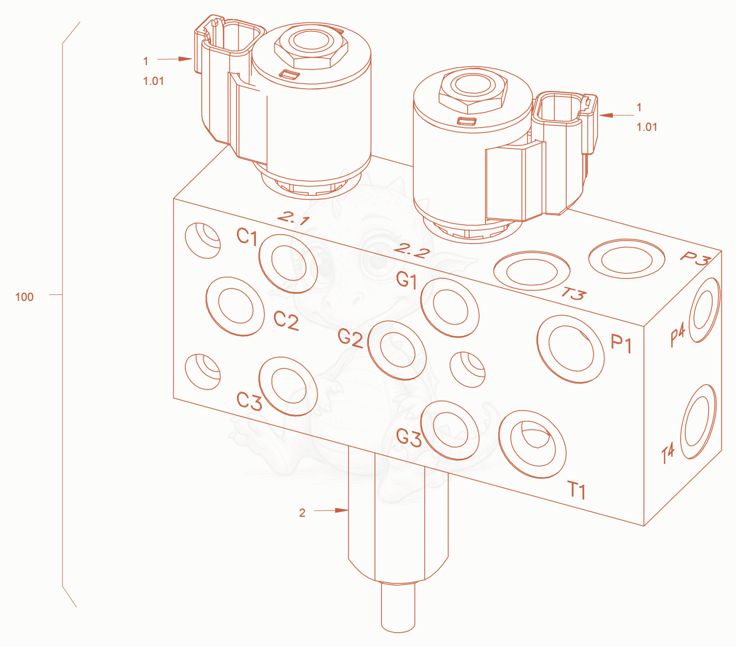 Exploded parts diagram of the Valve Block (Brake and Gear Shifting) of a Wacker Neuson RC70PUS, with numbered balloons