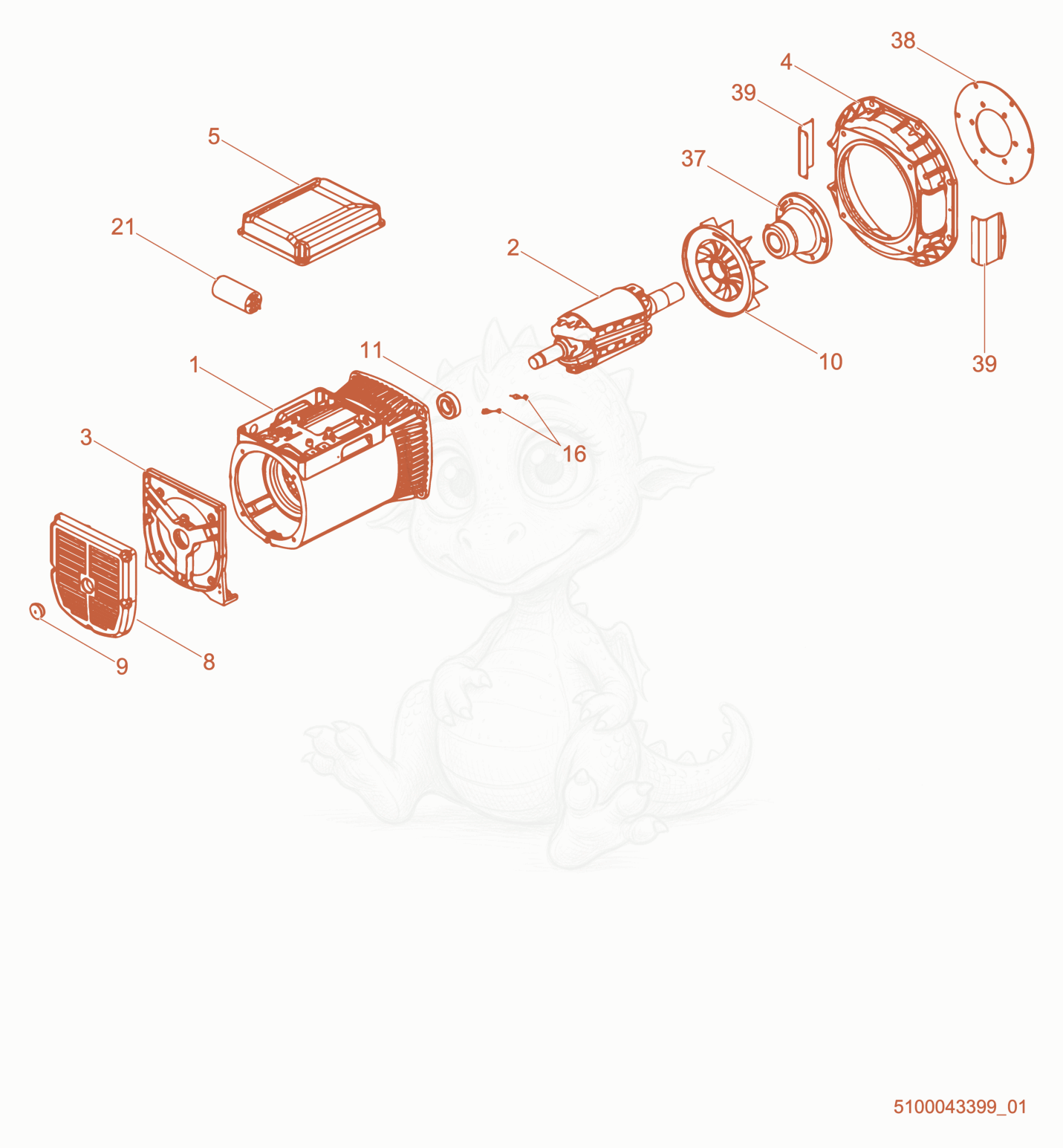 Exploded parts diagram of the Generator cpl. of a Wacker Neuson LTS7K, with numbered balloons
