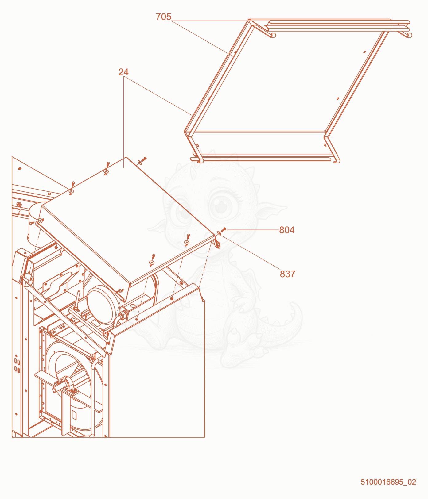Exploded parts diagram of the Blower housing (shroud) of a Wacker Neuson HI260, with numbered balloons