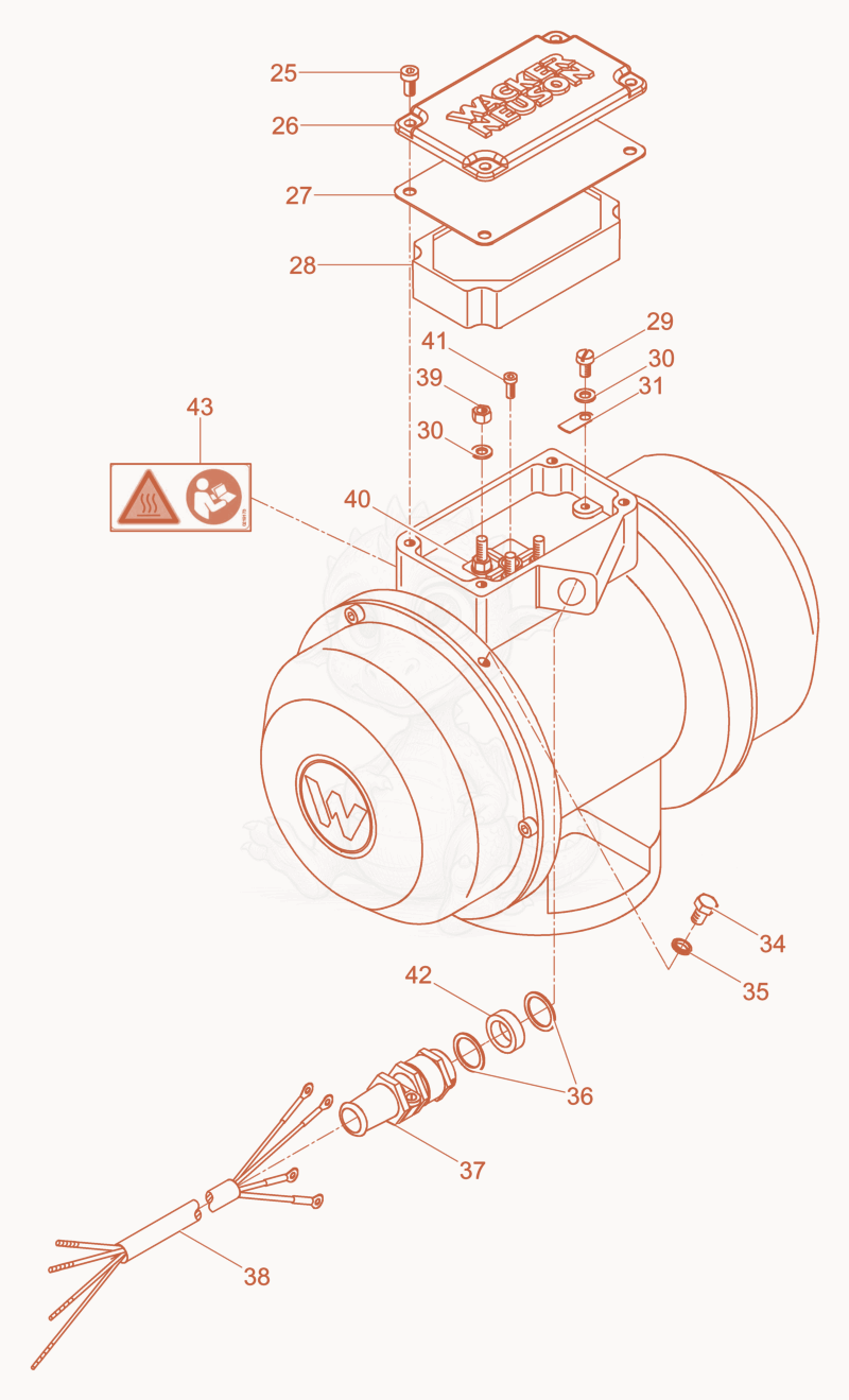 Exploded parts diagram of the External Vibrator cpl. of a Wacker Neuson AR51/6/250, with numbered balloons