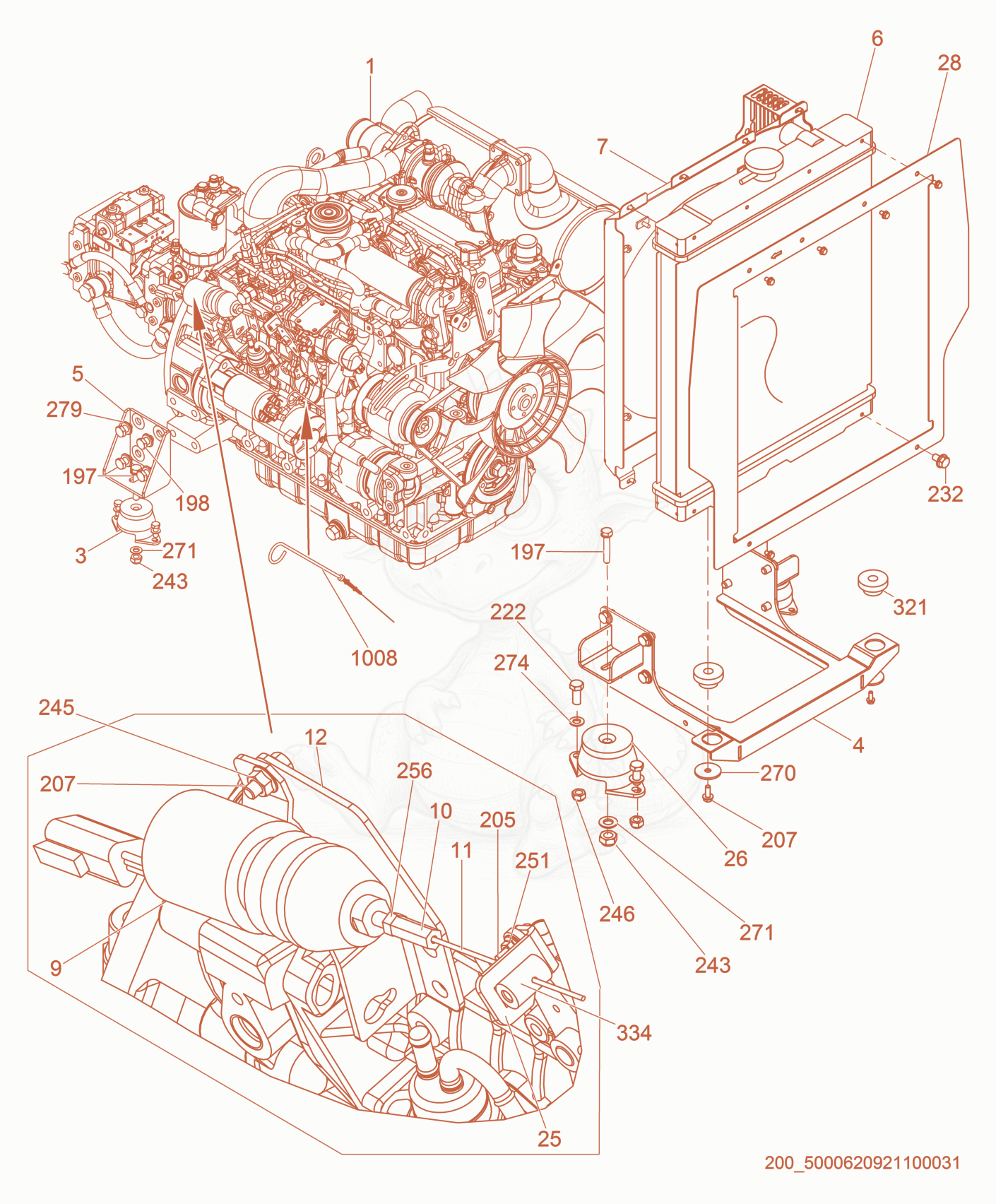 Despiece del Engine Compartment de una máquina Wacker Neuson CRT60-66K, con globos numerados