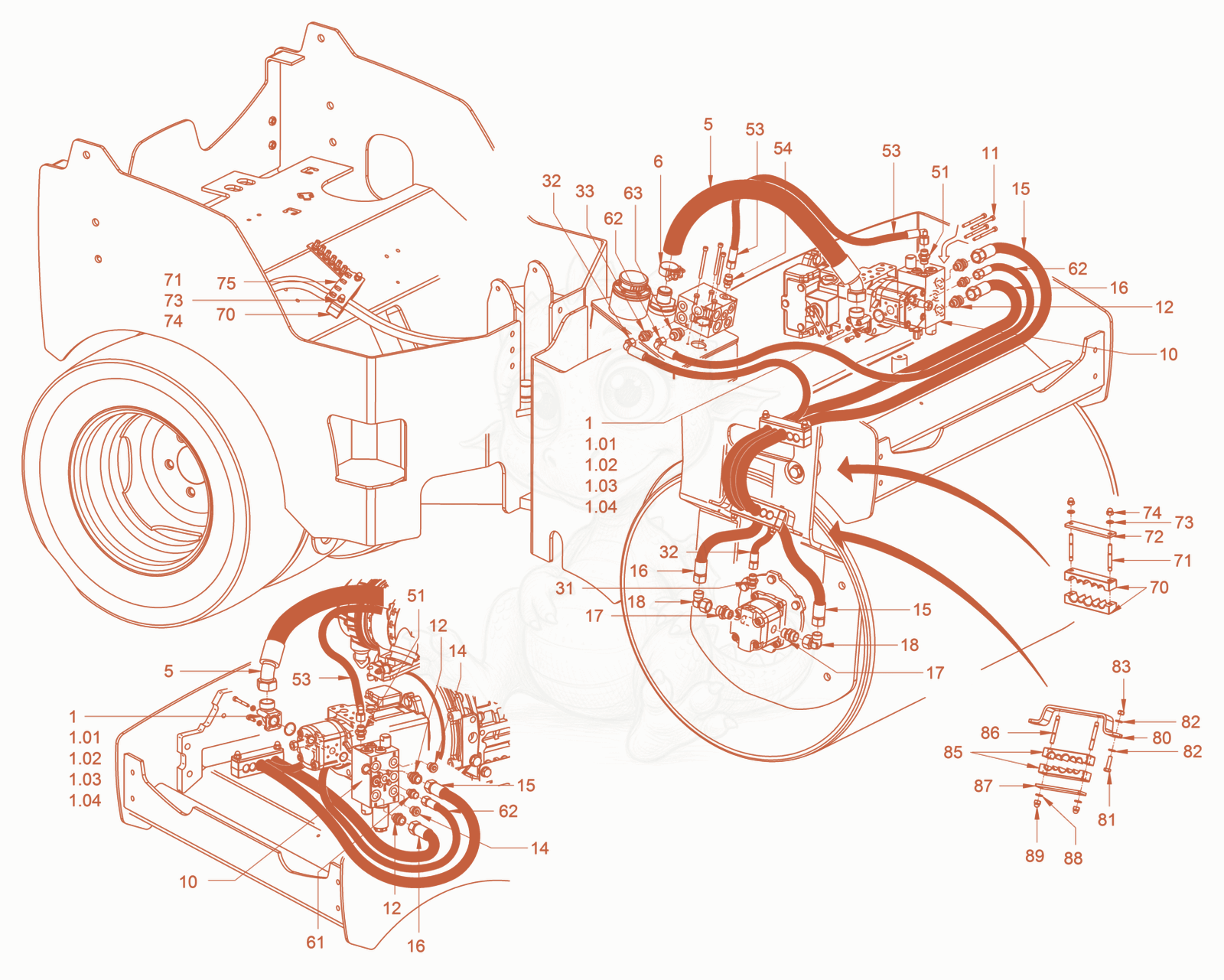 Exploded parts diagram of the vibration drive of a Wacker Neuson RD24-100C, with numbered balloons