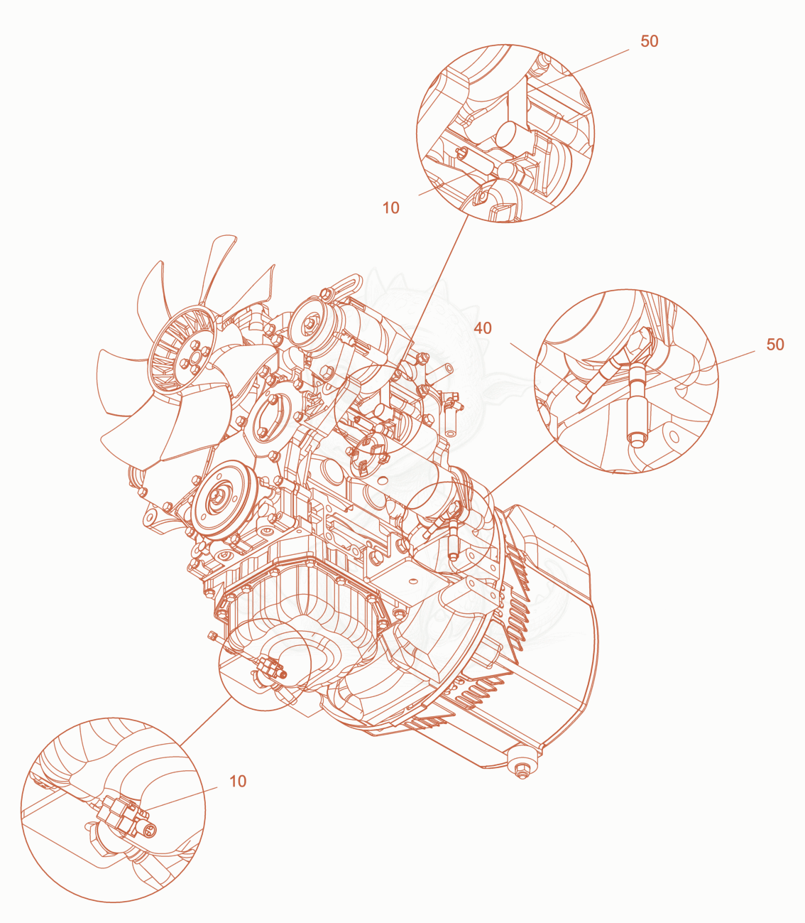 Exploded parts diagram of the cabling, engine of a Wacker Neuson LTN5YPK, with numbered balloons