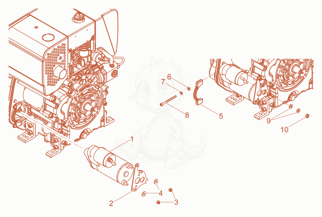 Exploded parts diagram of the Starter of a Wacker Neuson XPUKMAT, with numbered balloons