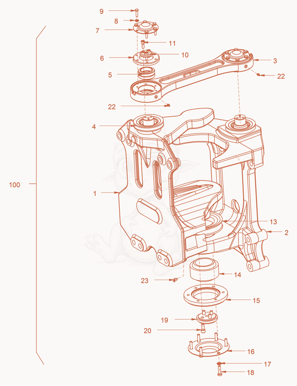 Exploded parts diagram of the centre pivot assembly of a Wacker Neuson RC110P, with numbered balloons