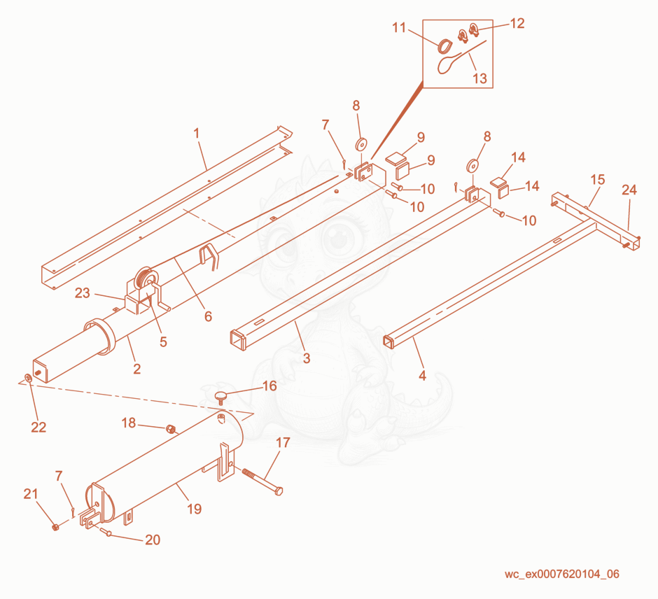 Exploded parts diagram of the Mast cpl./Manual Winch System of a Wacker Neuson LTW4Z, with numbered balloons