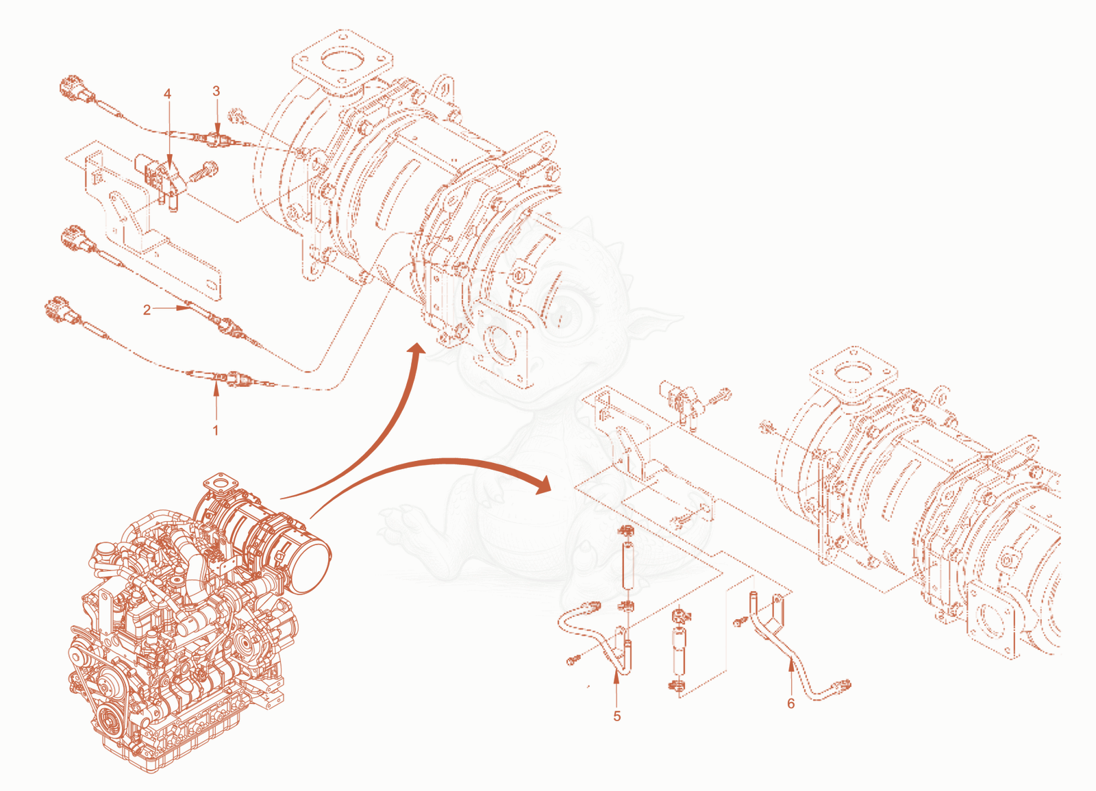Exploded parts diagram of the exhaust aftertreatment of a Wacker Neuson RC50PDPFCAB, with numbered balloons