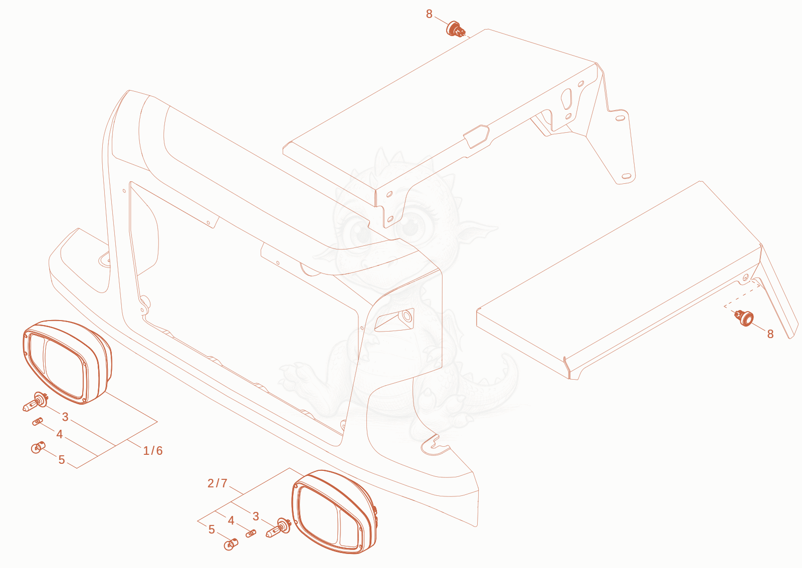 Exploded parts diagram of the lighting of a Wacker Neuson DV45, with numbered balloons