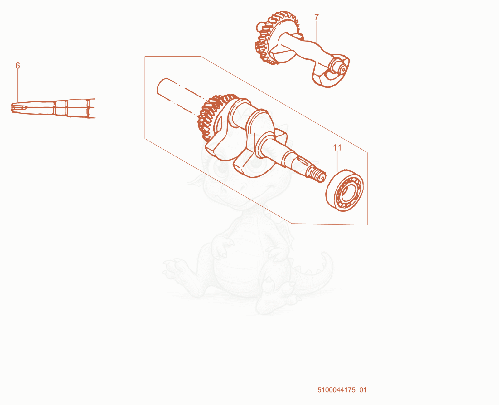 Despiece del Crankshaft de una máquina Wacker Neuson GP5600A, con globos numerados