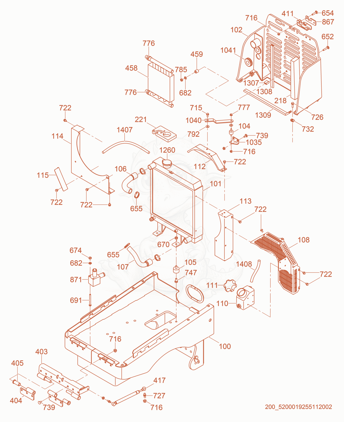 Exploded parts diagram of the Front Frame of a Wacker Neuson RTK82-SC3, with numbered balloons