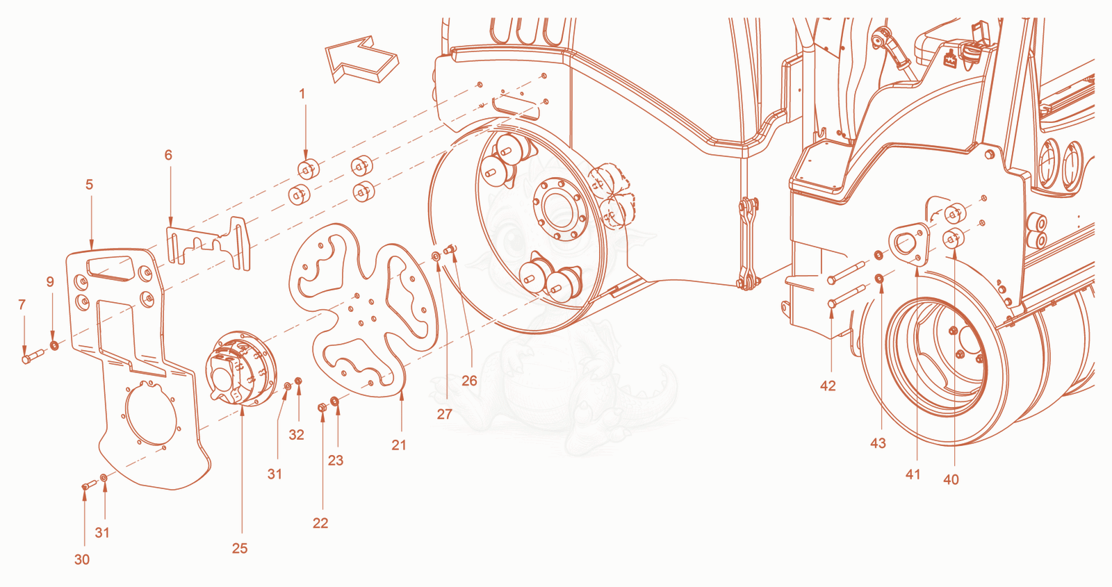 Exploded parts diagram of the suspension (tires) of a Wacker Neuson RD24-100C, with numbered balloons