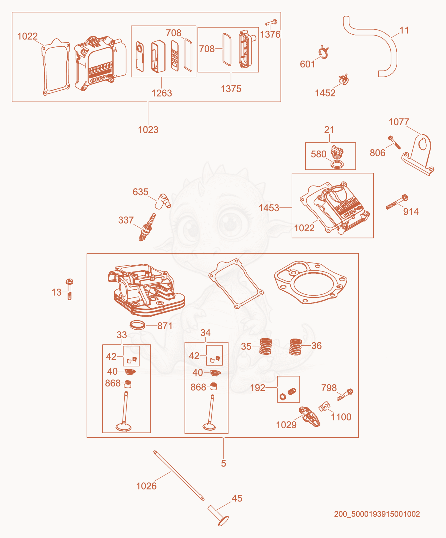 Exploded parts diagram of the Cylinder Head of a Wacker Neuson CRT48-35V, with numbered balloons
