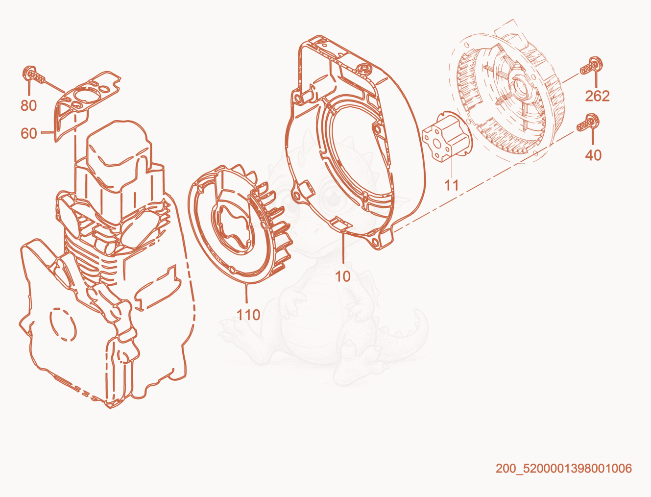 Exploded parts diagram of the Blower housing of a Wacker Neuson BS60-4S, with numbered balloons