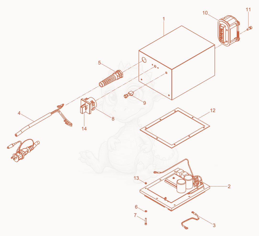 Exploded parts diagram of the Upper Part cpl. of a Wacker Neuson FUE1/048/240, with numbered balloons