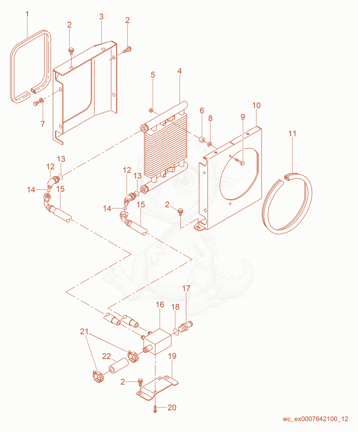 Exploded parts diagram of the Oil Cooler of a Wacker Neuson RT820, with numbered balloons
