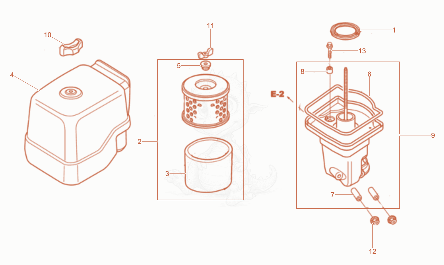 Exploded parts diagram of the Air filter of a Wacker Neuson WPKMAT, with numbered balloons
