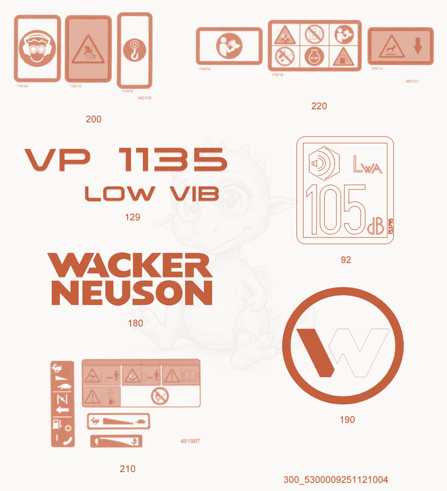Despiece del Label de una máquina Wacker Neuson VP1135RW, con globos numerados