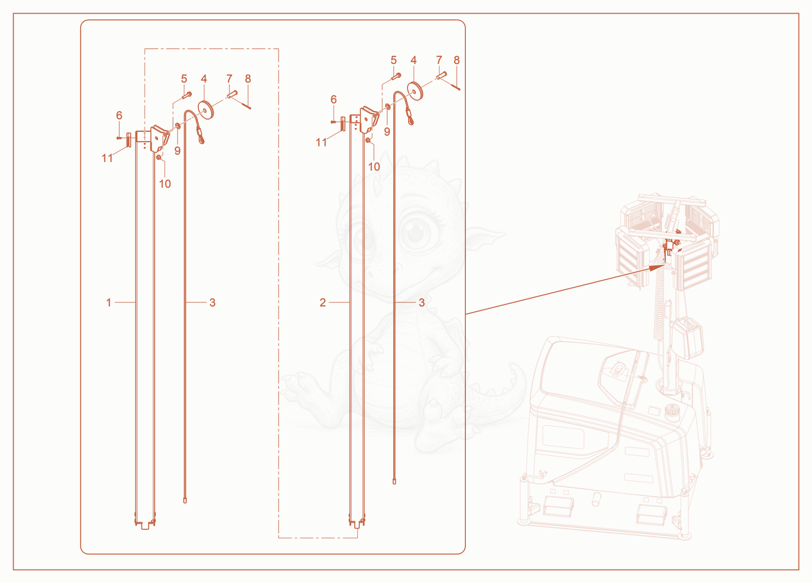 Exploded parts diagram of the Tower-Middle of a Wacker Neuson LTC4, with numbered balloons