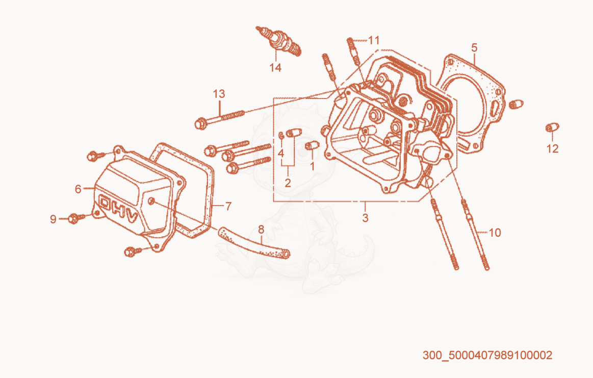 Exploded parts diagram of the Cylinder Head of a Wacker Neuson MP15A, with numbered balloons