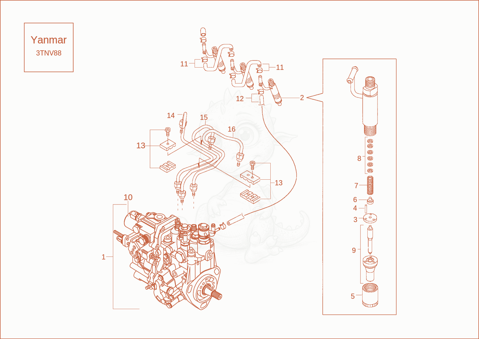 Exploded parts diagram of the FUEL INJECTION EQUIPMENT of a Wacker Neuson EZ36, with numbered balloons