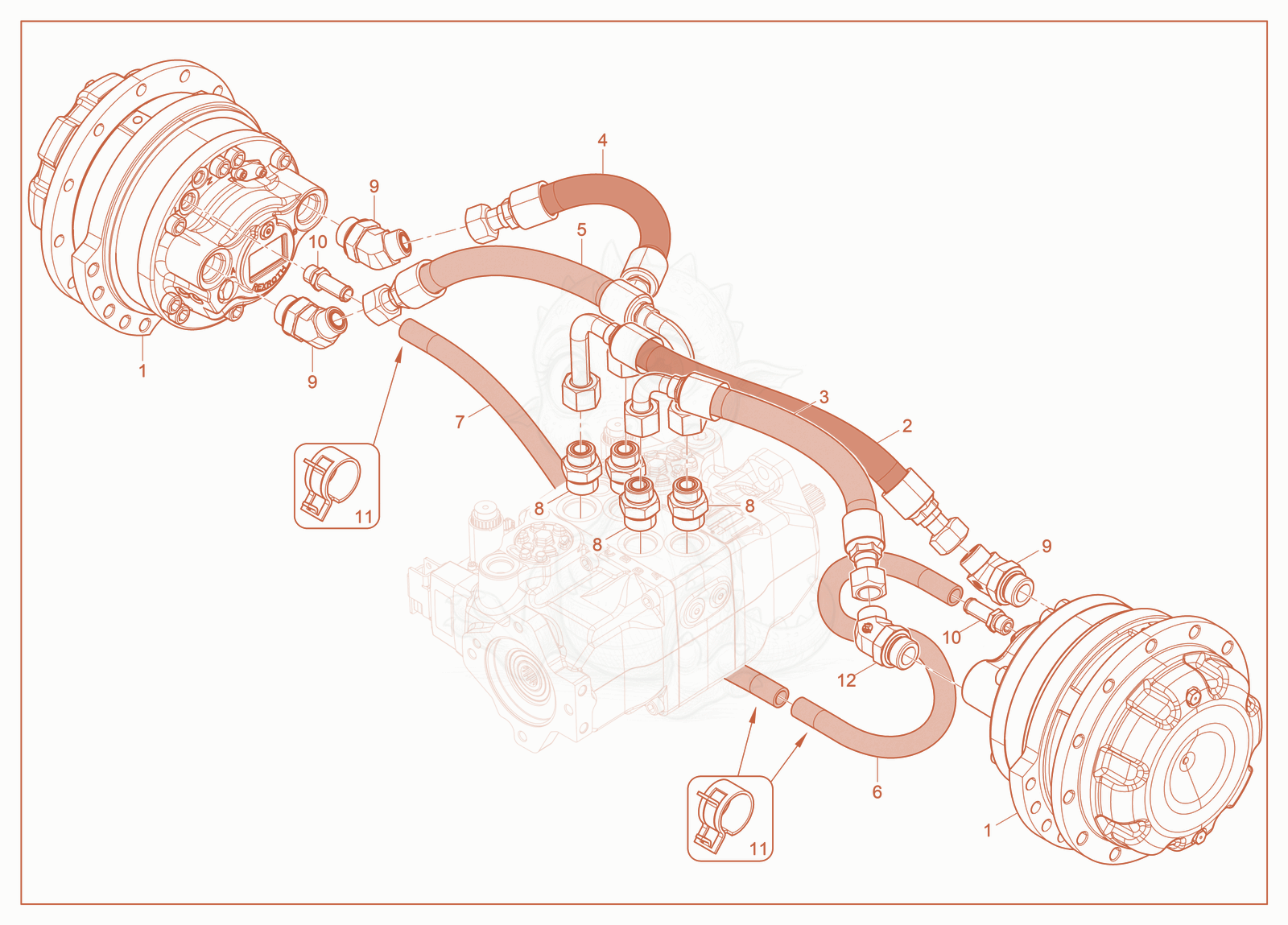 Exploded parts diagram of the Drive Motors of a Wacker Neuson ST27, with numbered balloons