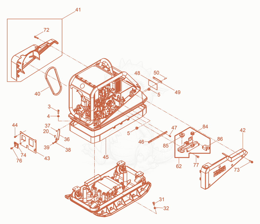 Exploded parts diagram of the Vibration Plate of a Wacker Neuson DPU5545H, with numbered balloons