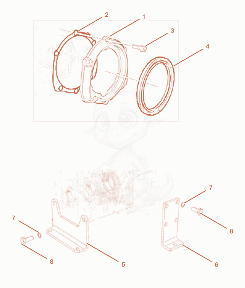 Exploded parts diagram of the FLYWHEEL SIDE SUPPORT AND ENGINE MOUNTS of a Wacker Neuson PT6LT, with numbered balloons