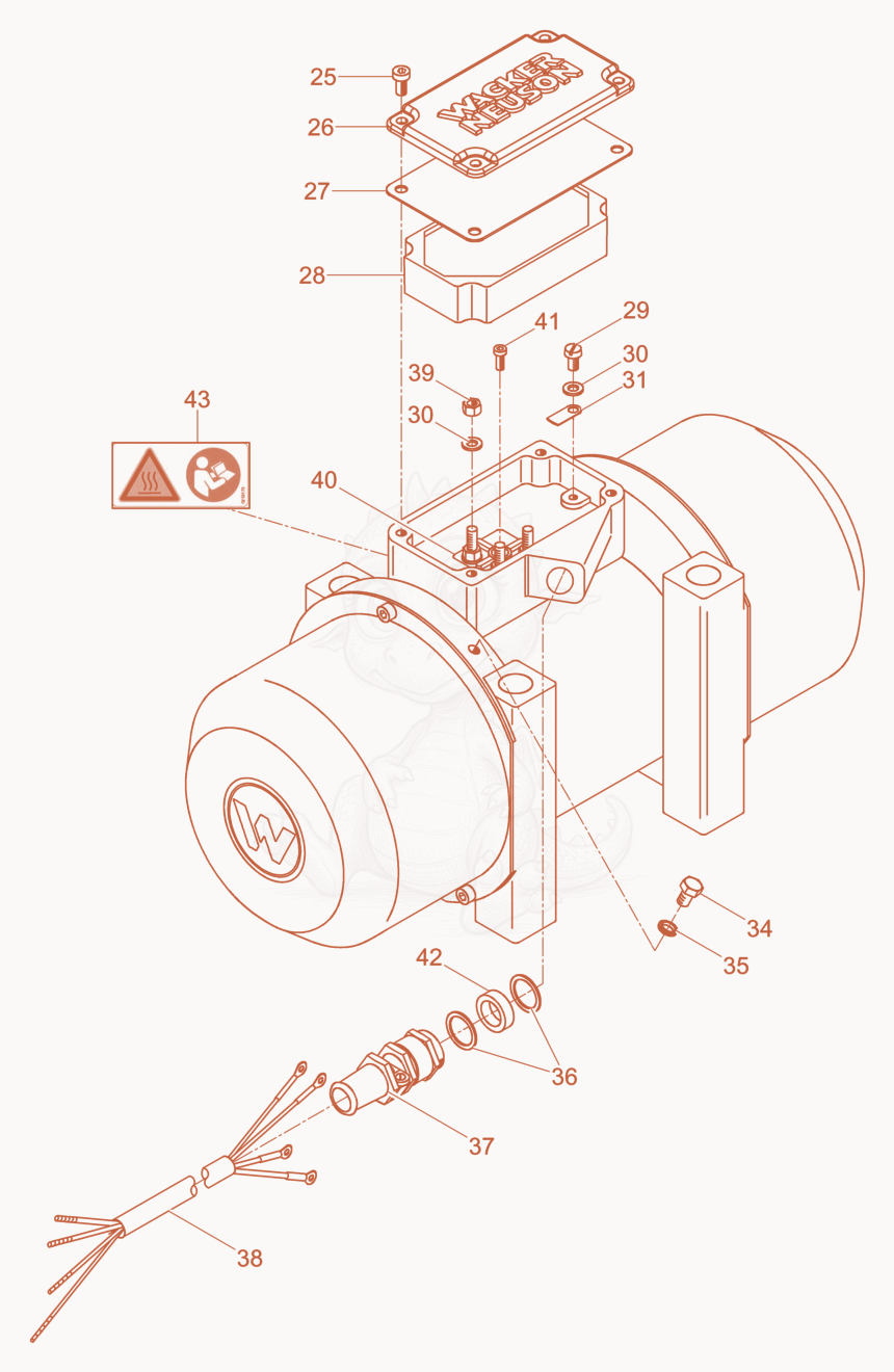 Exploded parts diagram of the External Vibrator cpl. of a Wacker Neuson AR54/3/230, with numbered balloons