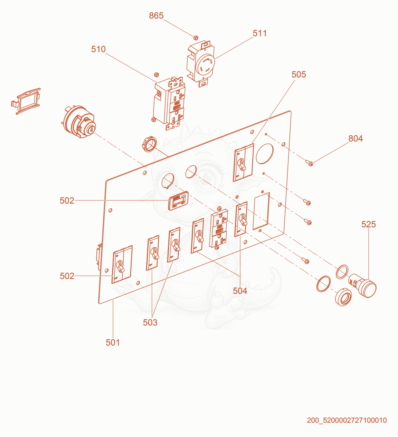 Exploded parts diagram of the Control Panel of a Wacker Neuson LTN8K-V, with numbered balloons